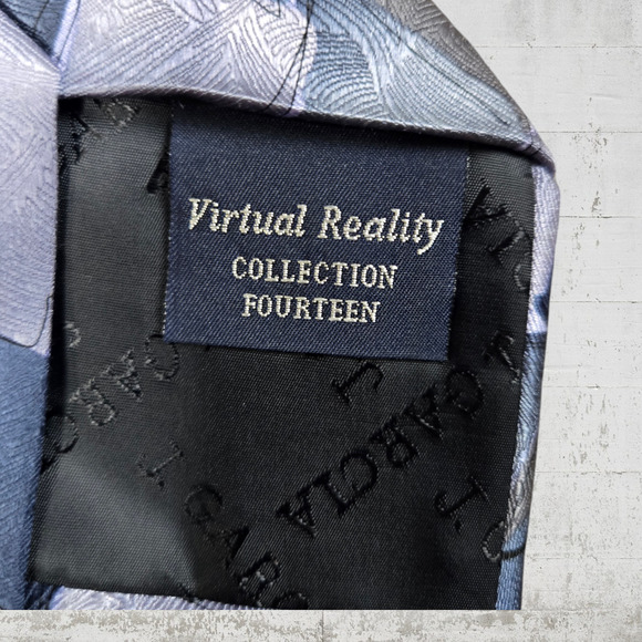 1990s Vintage J Garcia Blue Geometric Virtual Reality Abstract Silk Tie 4 x 61 - Picture 5 of 5